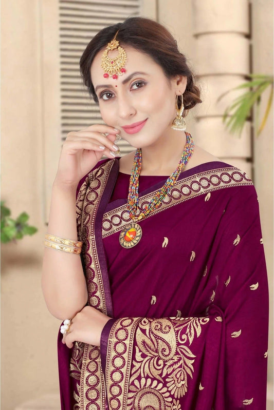 Wine Vichitra Silk Designer Saree NCSD11210729