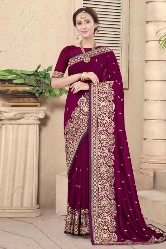 Wine Vichitra Silk Designer Saree NCSD11210729