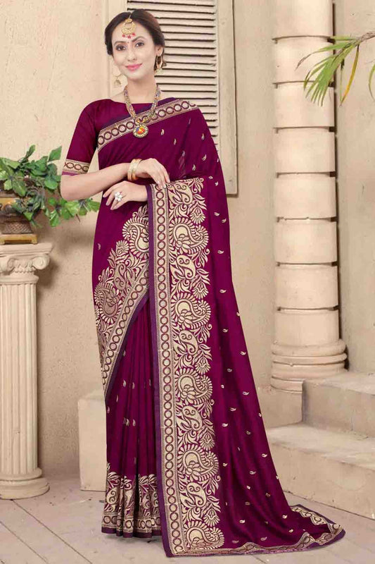 Wine Vichitra Silk Embroidery Saree NCSD11210864