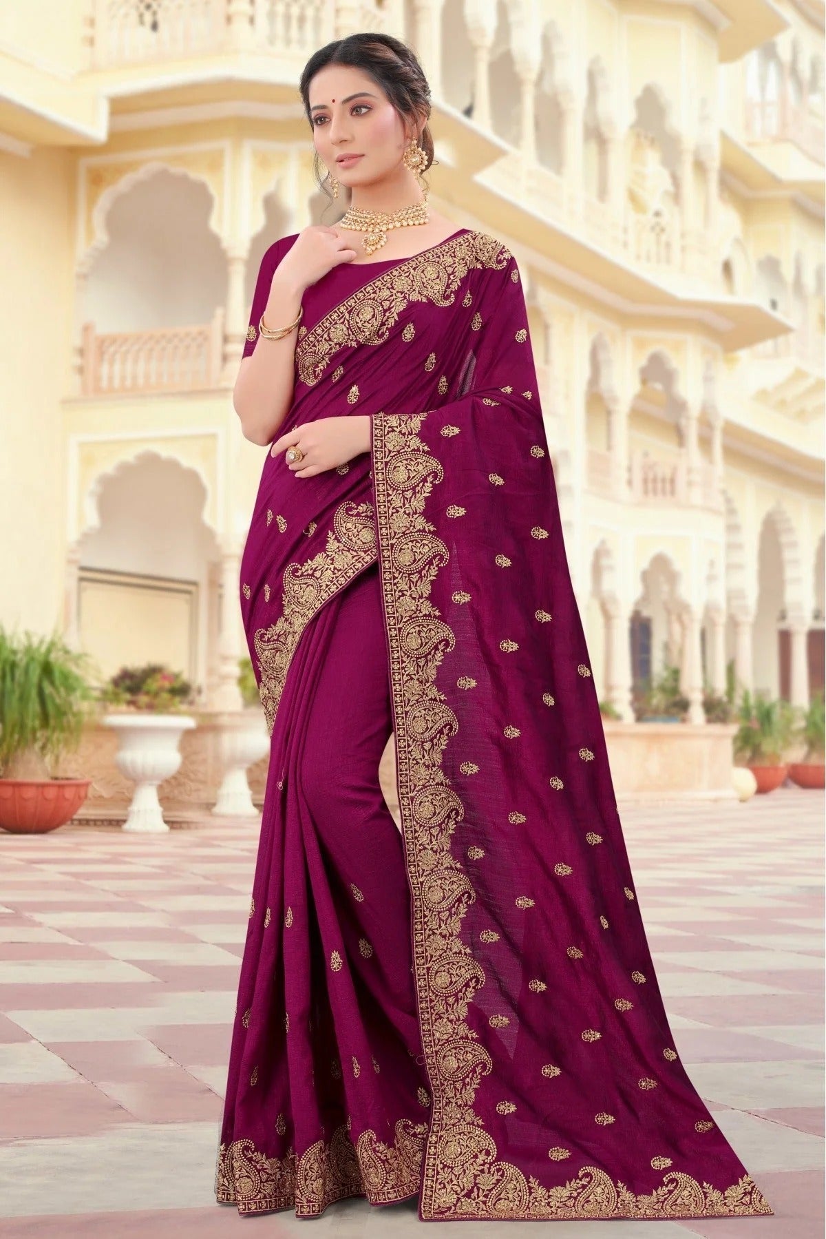 Wine Vichitra Silk Resham Saree NCSD10910678