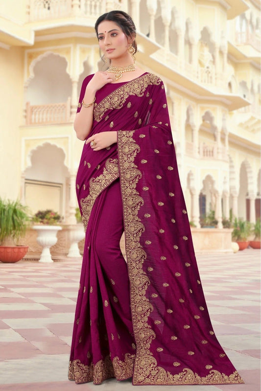 Wine Vichitra Silk Resham Saree NCSD10910678