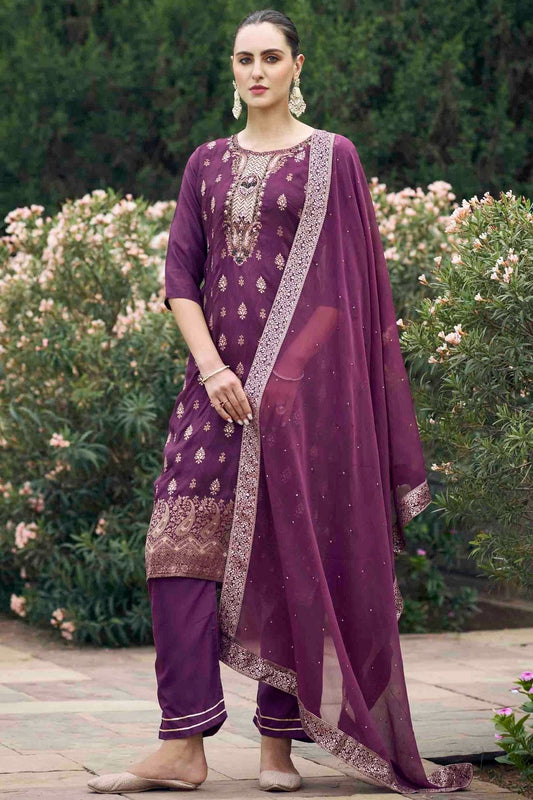 Wine Viscose Rayon Woven Pant Style Suit NCSS11110378