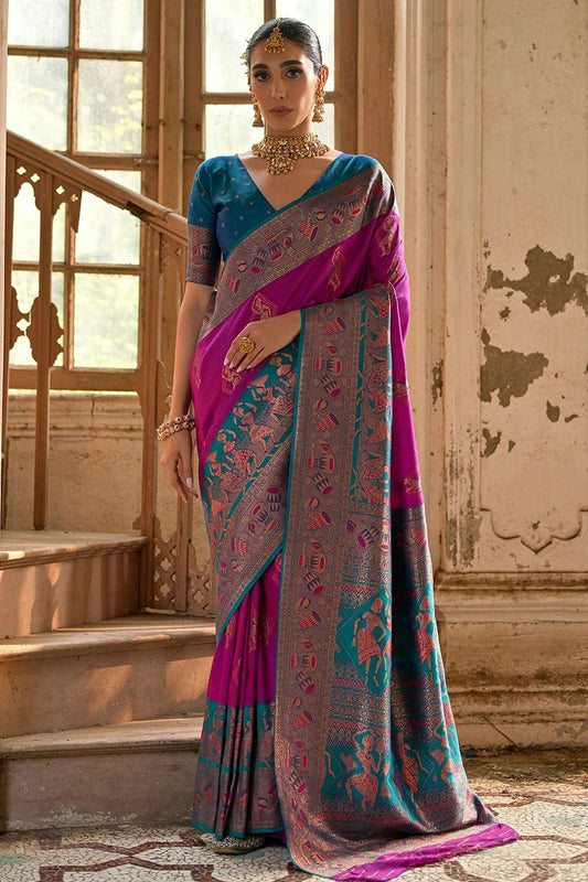 Wine Woven Banarasi Silk Saree NCSD12610174