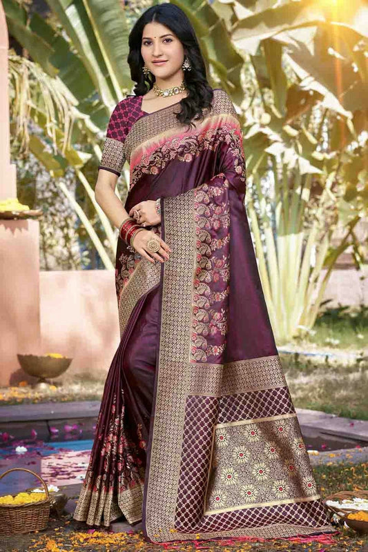 Wine Woven Silk Traditional Saree NCSD11010111