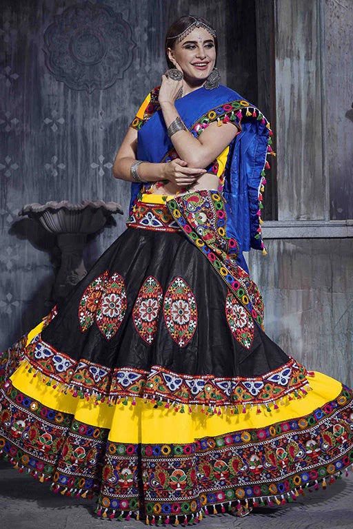 Yellow And Black Art Silk Navratri Lehenga Choli NCLC12410108