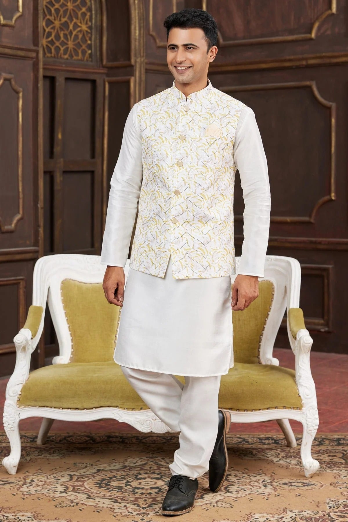 Yellow Art Silk Kurta PajamaWith Jacket  NCKP12310113