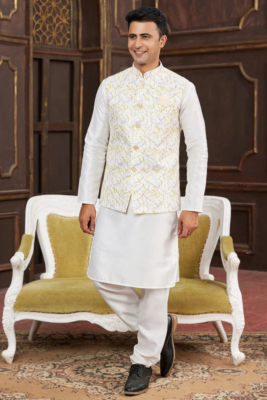 Yellow Art Silk Kurta PajamaWith Jacket  NCKP12310113