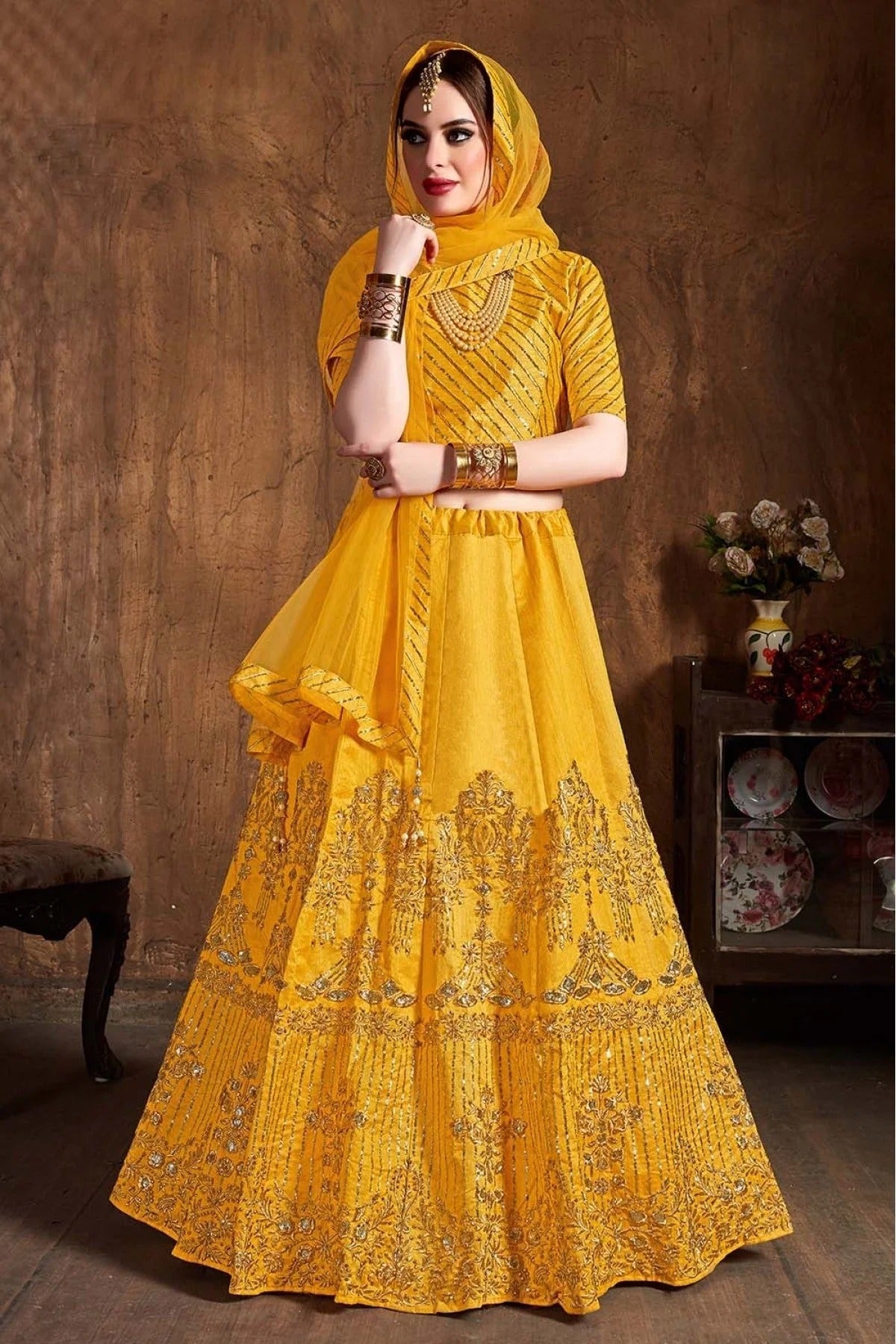 Yellow Art Silk Lehenga Choli NCLC10110312