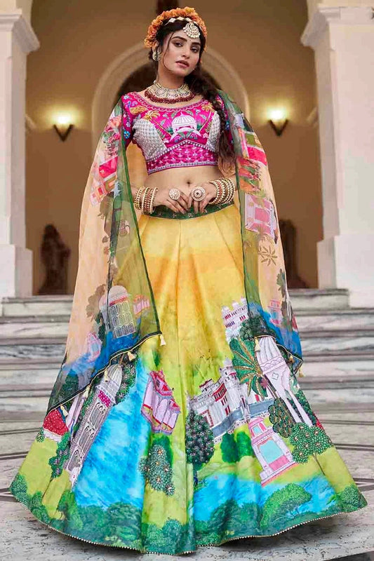 Yellow Art Silk Printed and Hand Lehenga Choli NCLC10810108