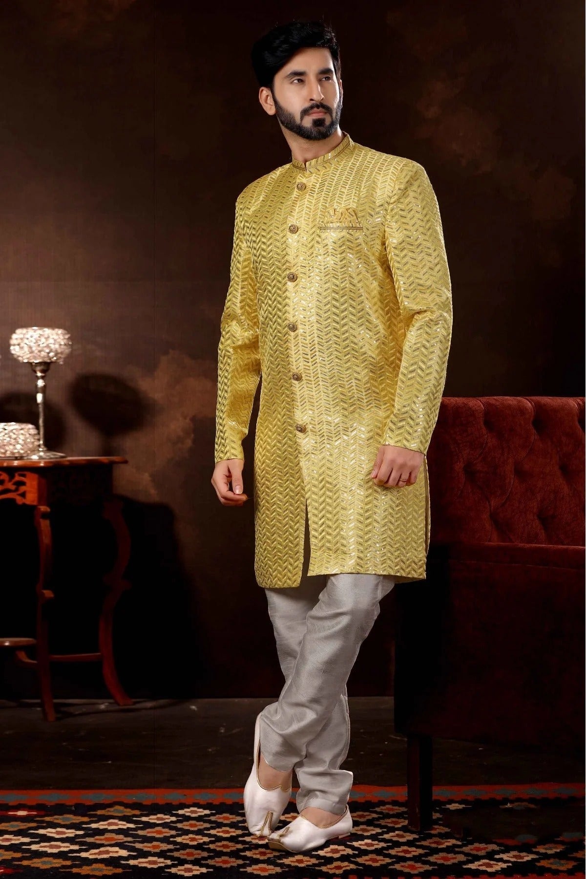 Yellow Art Silk Sherwani NCSH10410456