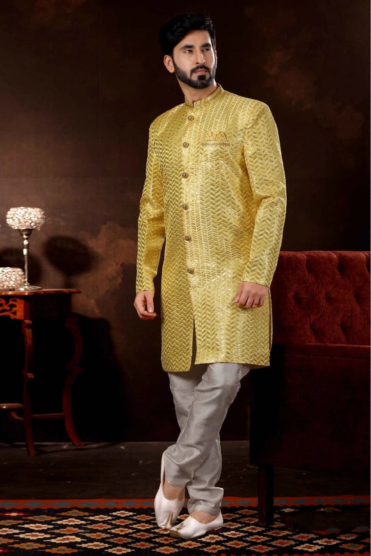 Yellow Art Silk Sherwani NCSH10410456