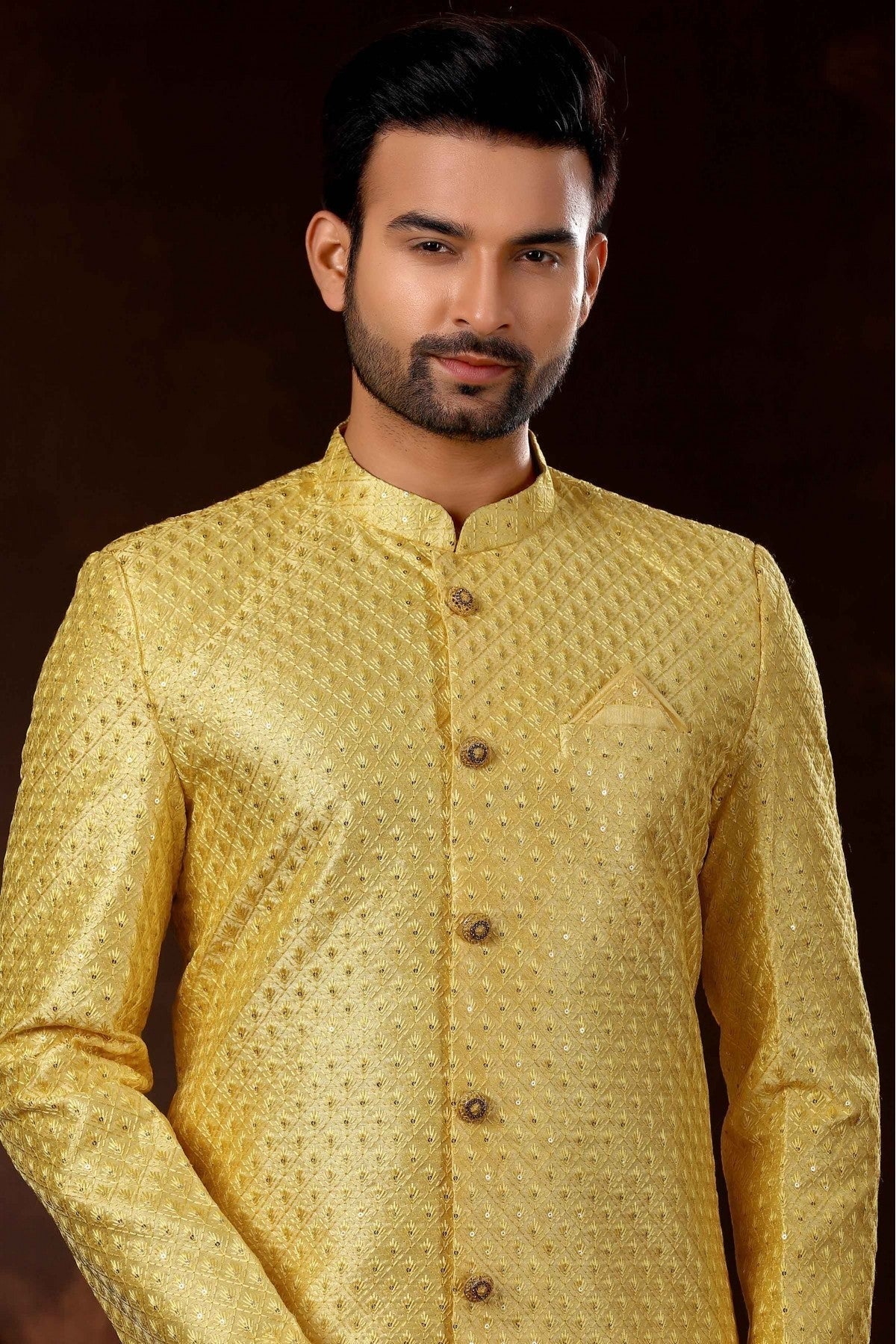 Yellow Art Silk Sherwani NCSH10410461