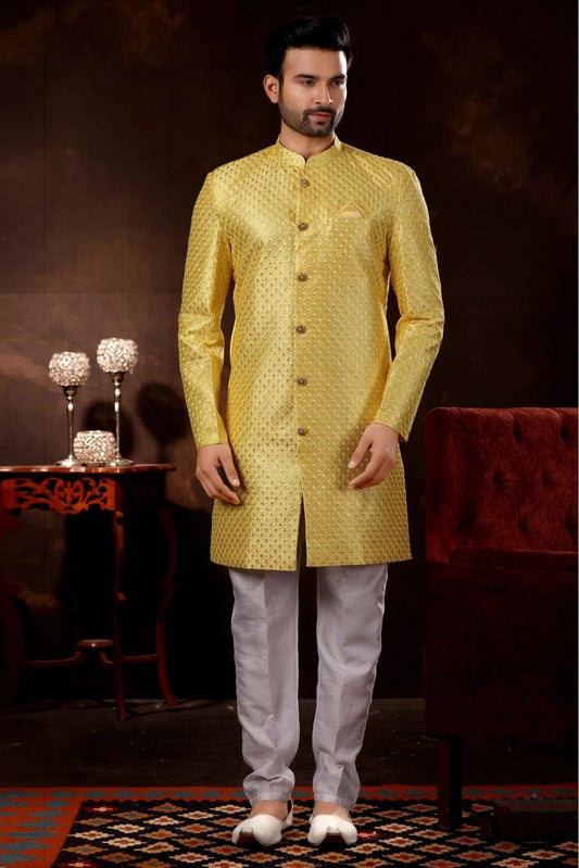 Yellow Art Silk Sherwani NCSH10410461