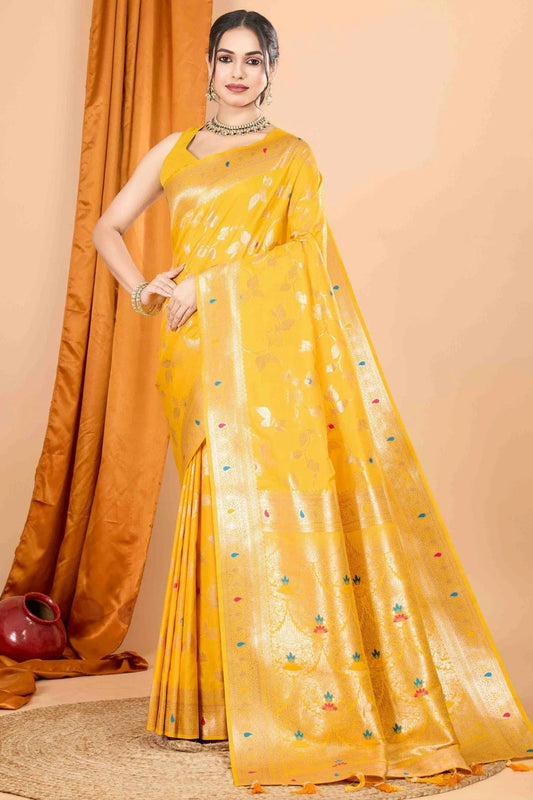 Yellow Banarasi Silk Woven Traditional Saree NCSD11110465