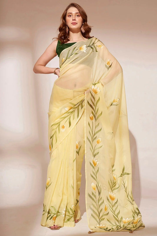 Yellow Blooming Organza Saree NCSD11112462