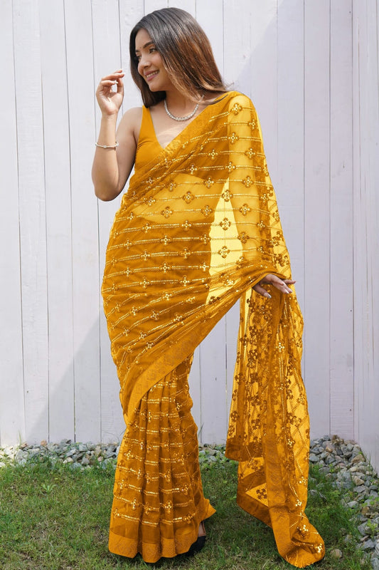 Yellow Butterfly Net Designer Saree NCSD11111703