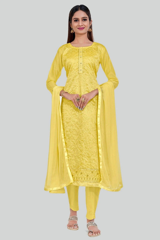 Yellow Chanderi Silk Pant Style Suit NCSM11112349