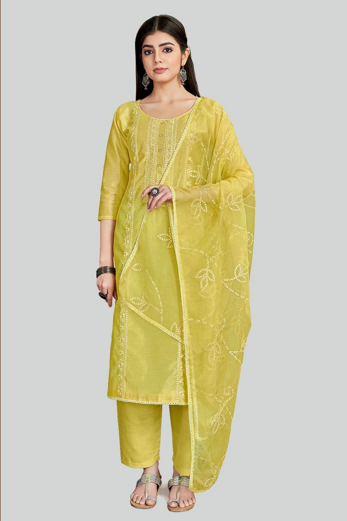 Yellow Chanderi Silk Pant Style Suit NCSM11112360
