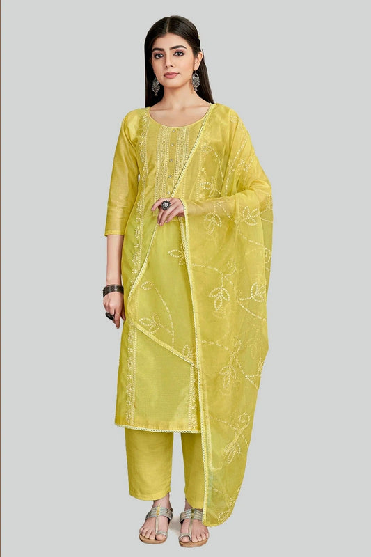Yellow Chanderi Silk Pant Style Suit NCSM11112360
