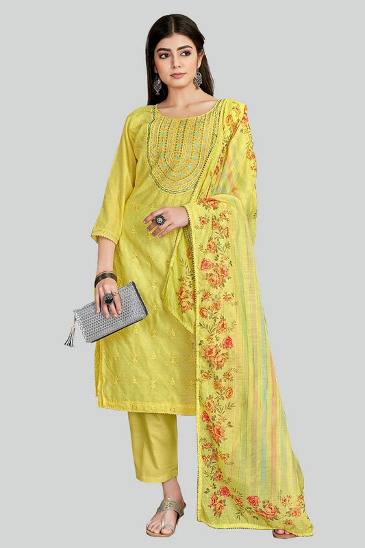 Yellow Chanderi Silk Pant Style Suit NCSM11112363