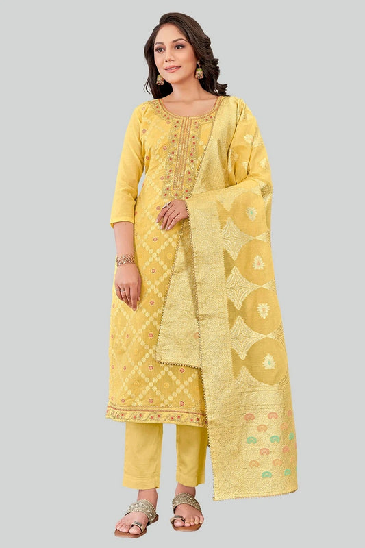 Yellow Chanderi Silk Pant Style Suit NCSM11112376