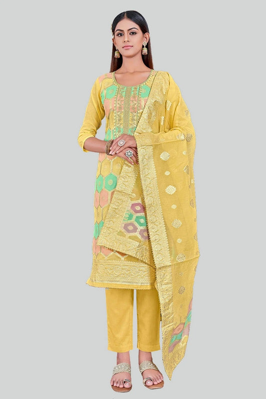Yellow Chanderi Silk Pant Style Suit NCSM11112380