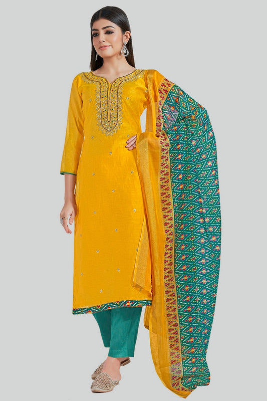 Yellow Chanderi Silk Pant Style Suit NCSM11112387