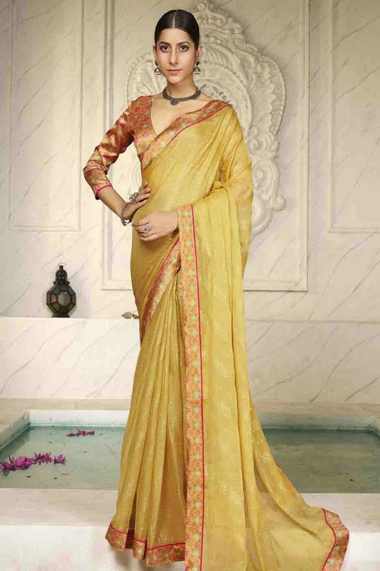 Yellow Chiffon Digital Foil Printed Designer Saree NCSD11110395
