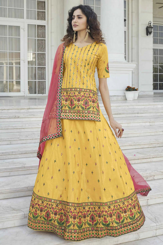 Yellow Chinon Chiffon Embroidery Lehenga Suit NCSM11510124
