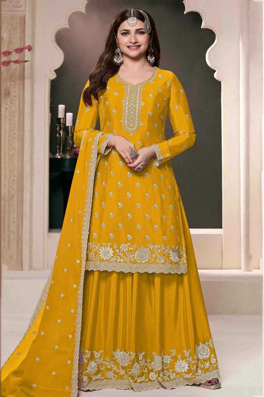 Yellow Chinon Palazzo Pant Suit NCSM11410106