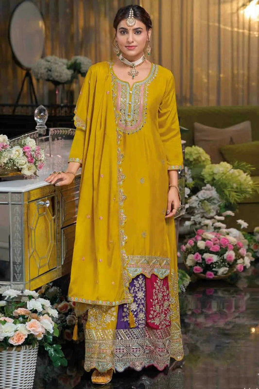 Yellow Chinon Stitched Lehenga Suit NCSS11410210