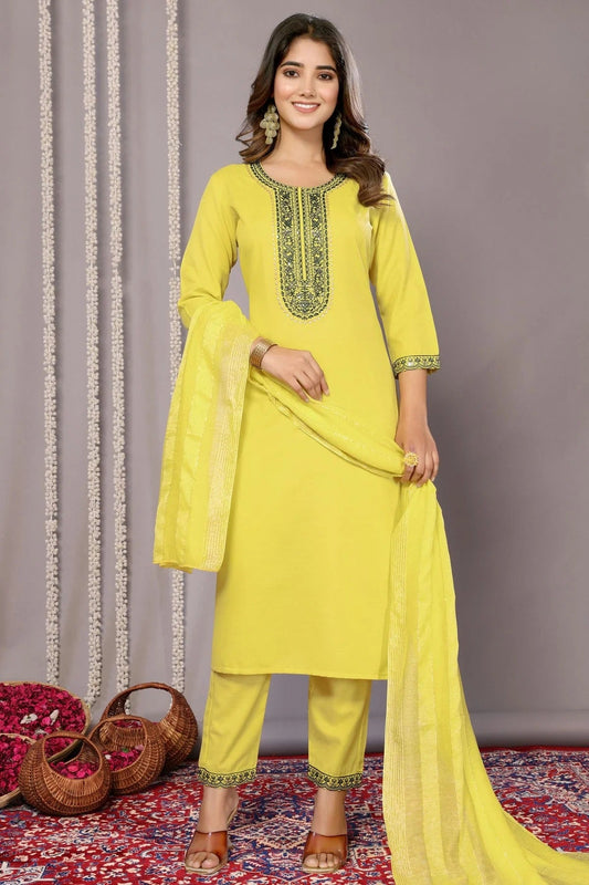 Yellow Cotton Blend Stitched Suit NCSS11111391