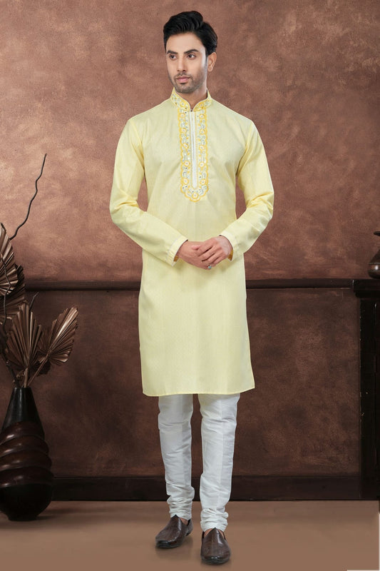 Yellow Cotton Kurta Pajama NCKP10410109