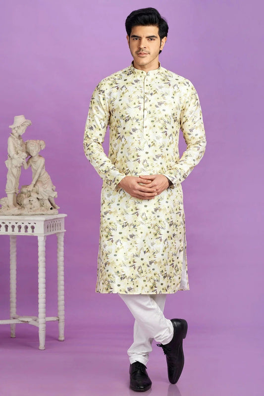 Yellow Cotton Pintex Kurta Pajama NCKP12310179