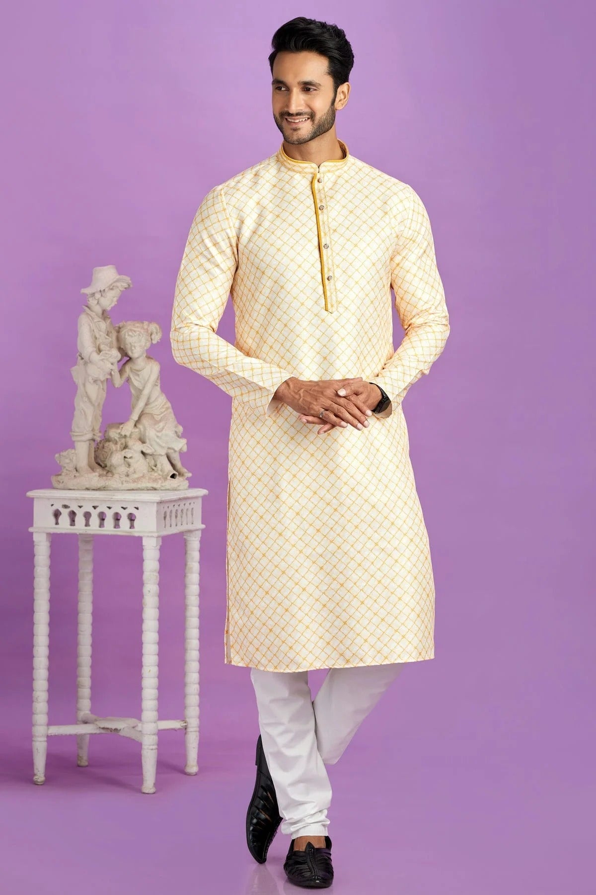Yellow Cotton Pintex Kurta Pajama NCKP12310191
