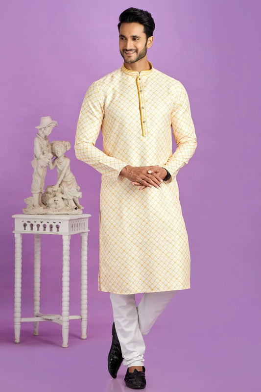 Yellow Cotton Pintex Kurta Pajama NCKP12310191