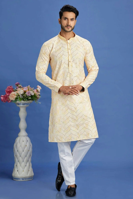 Yellow Cotton Pintex Kurta Pajama NCKP12310215