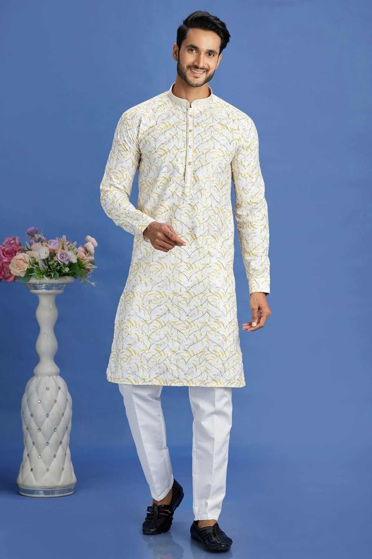 Yellow Cotton Pintex Kurta Pajama NCKP12310219