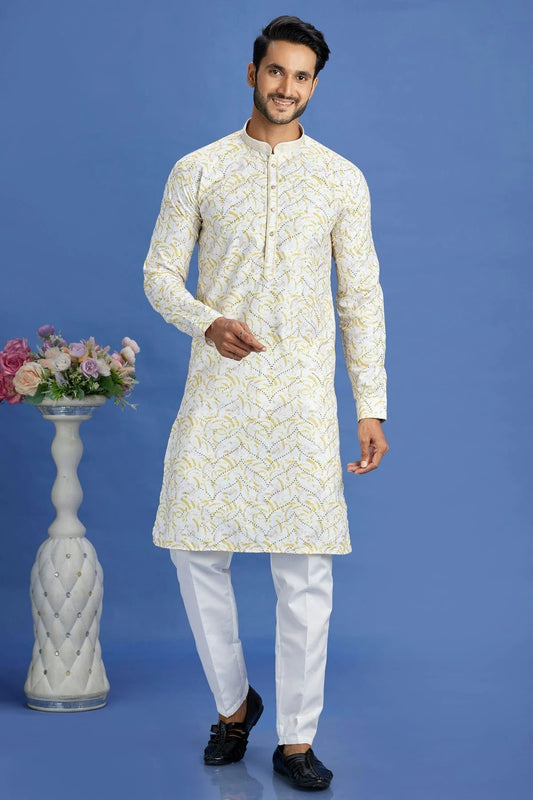 Yellow Cotton Pintex Kurta Pajama NCKP12310219
