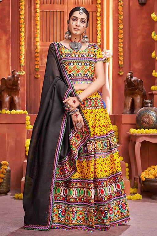 Yellow Cotton Silk Navratri Lehenga Choli NCLC12410127