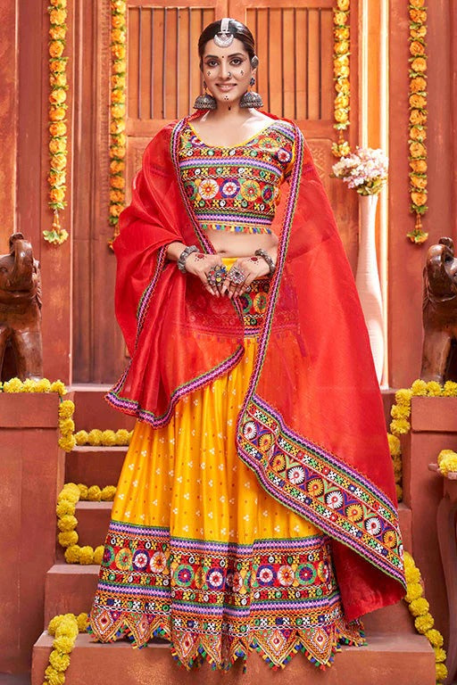 Yellow Cotton Silk Navratri Lehenga Choli NCLC12410129