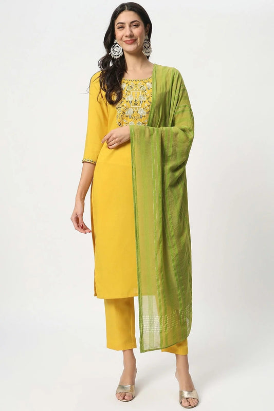 Yellow Cotton Stitched Salwar Suit NCSS11111914