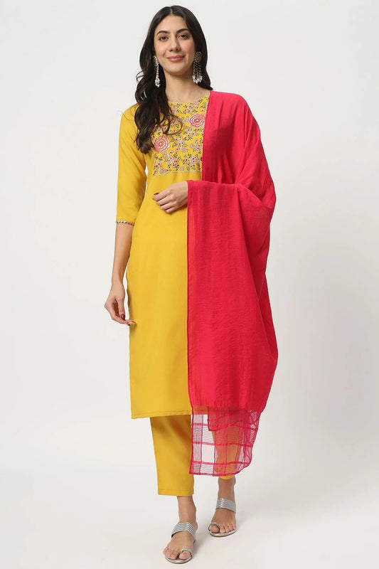 Yellow Cotton Stitched Salwar Suit NCSS11111954