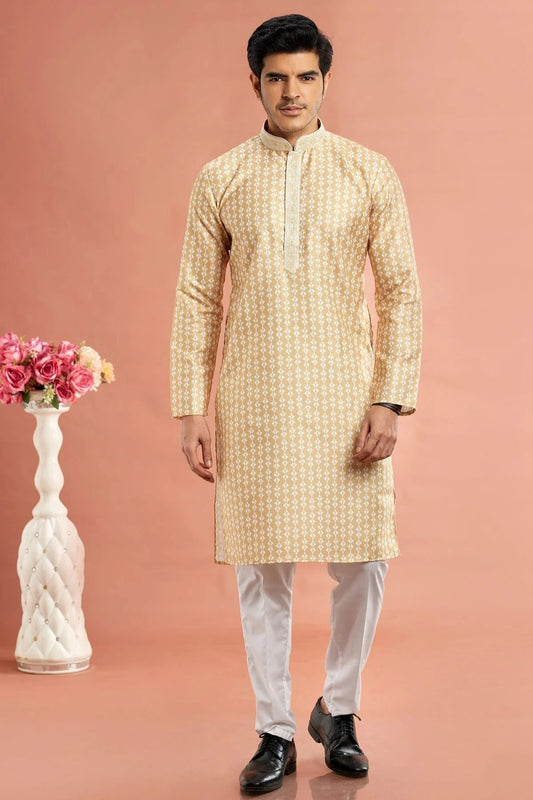 Yellow Cotton Thread Kurta Pajama NCKP12310204