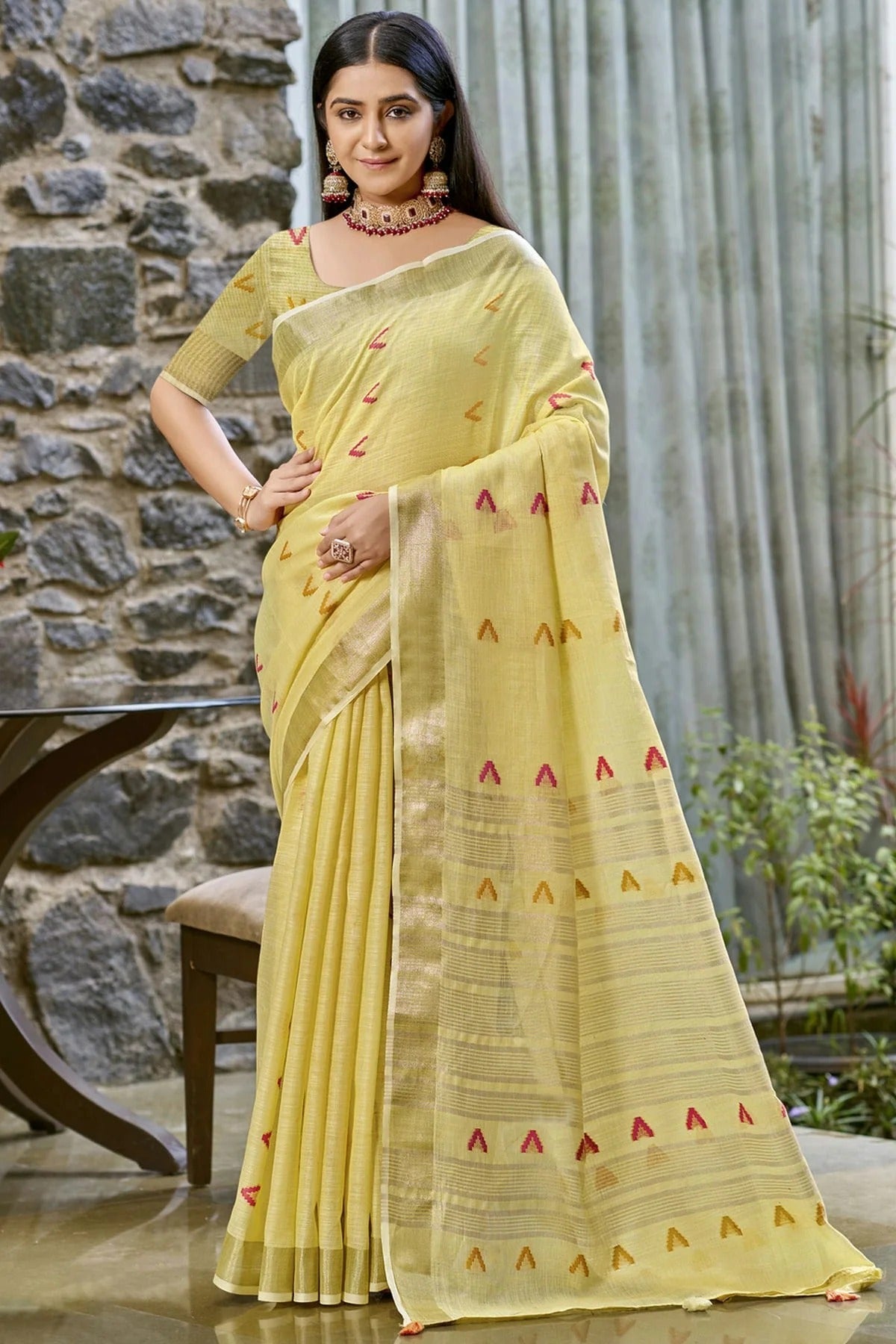 Yellow Cotton Woven Traditional Saree NCSD11010239