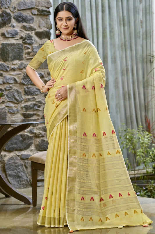 Yellow Cotton Woven Traditional Saree NCSD11010239