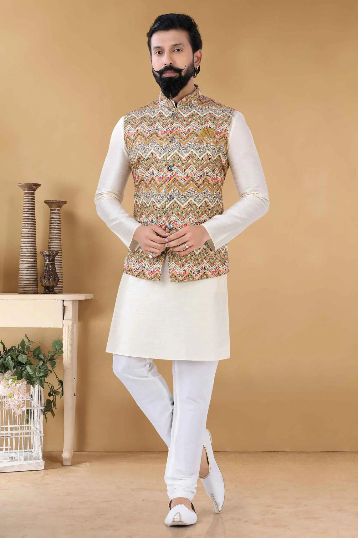 Yellow Cotton Kurta PajamaWith Jacket  NCKP11310159