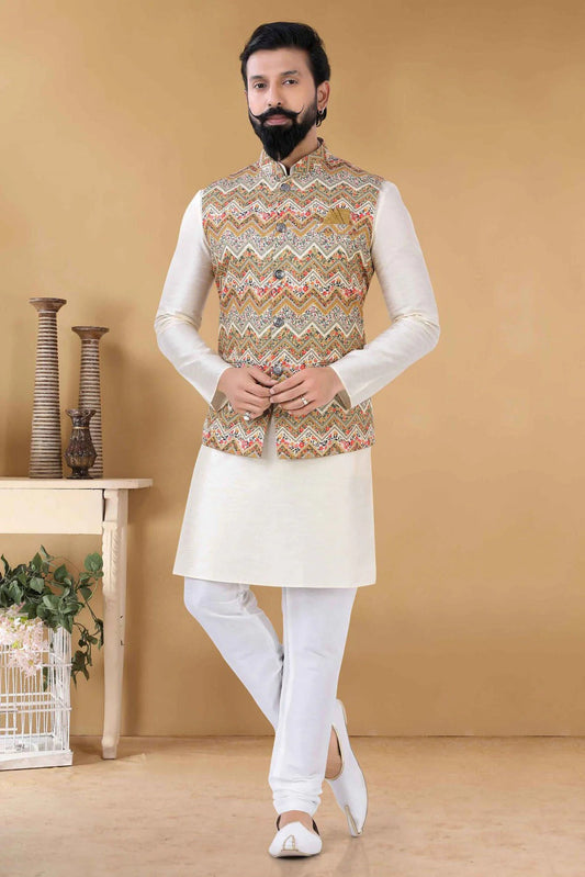 Yellow Cotton Kurta PajamaWith Jacket  NCKP11310159