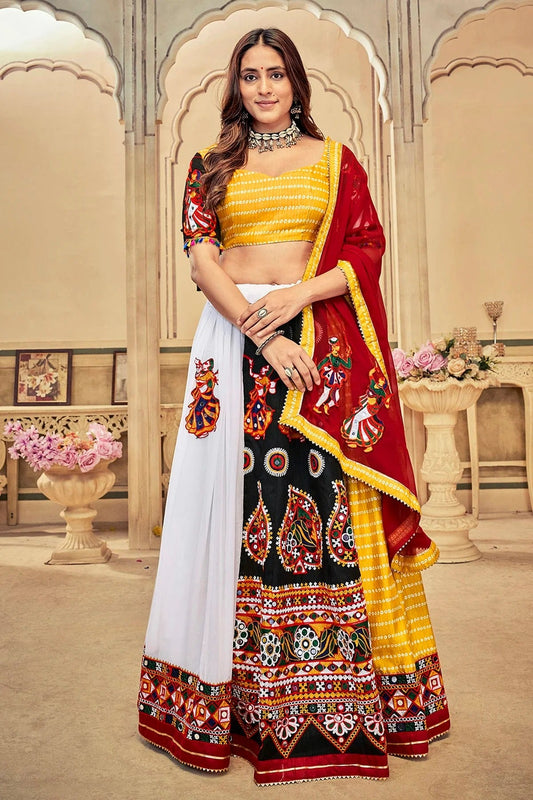 Yellow Embroidery Georgette Navratri Lehenga  NCLD11710176