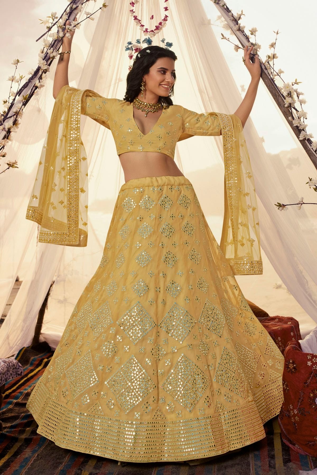 Yellow Embroidery Organza Lehenga Choli NCLD10810342